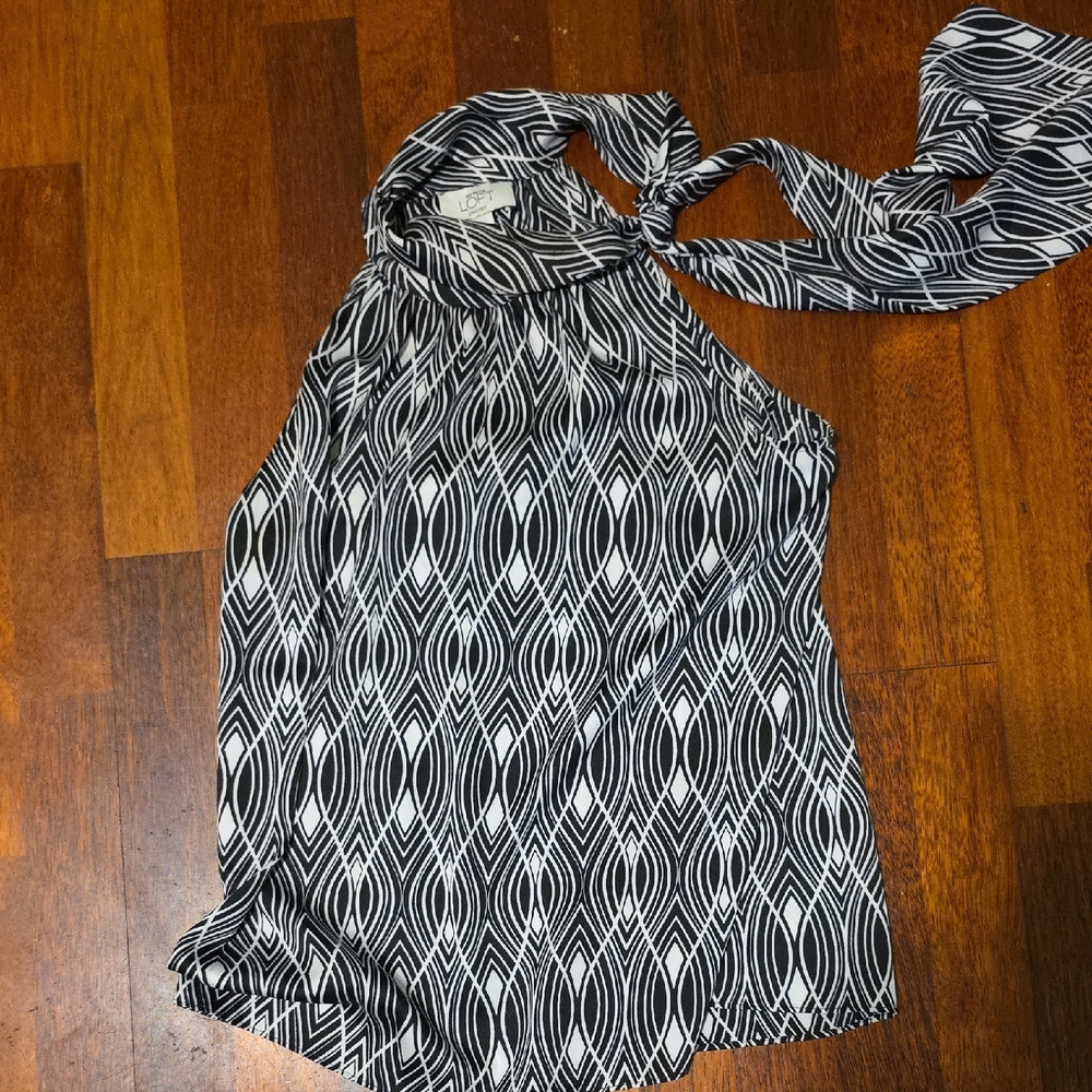 Ann Taylor Black and White Patterned Halter Tank Top